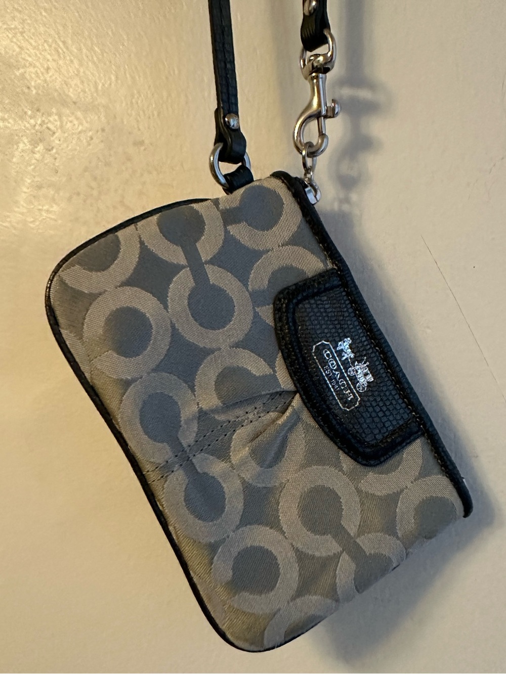 Coach Gray Signature Wristlet with Black Trim